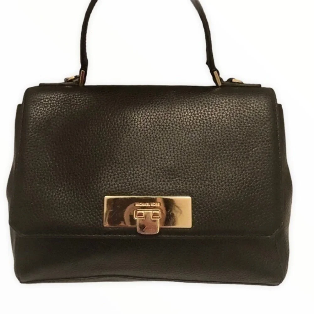 Michael kors black leather top handle bag
